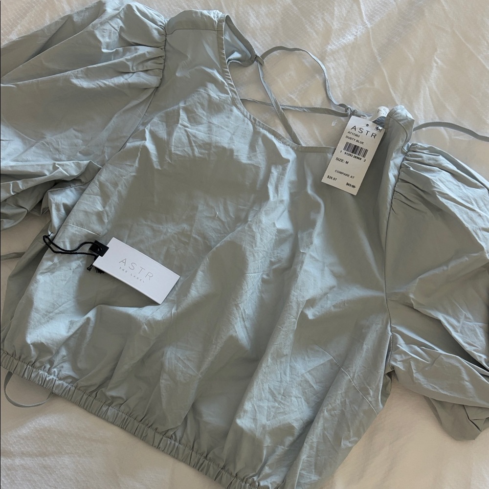 ASTR Light Blue Puff Sleeve Crop Top